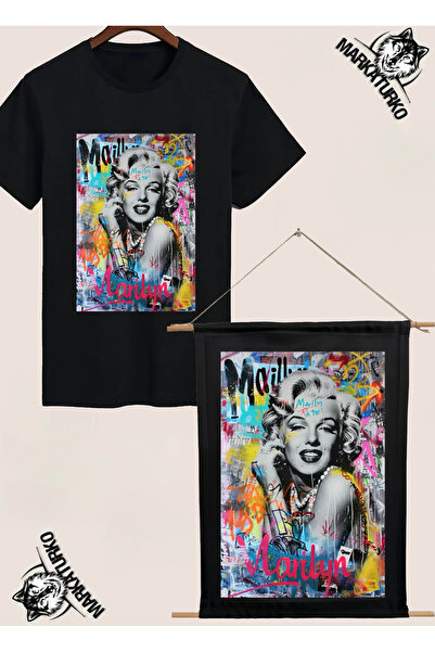 MarkaTurko تيشيرت مارلين مونرو مطبوع عليه تصميم تابلو مع هدية 48060H
