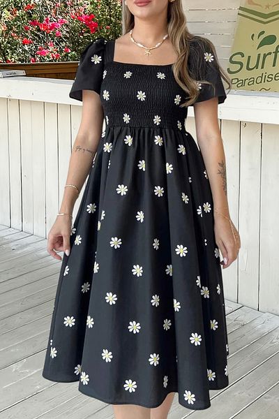 MILANOFOX Rochie de damă din poplin cu model Gipeli Daisy cu șireturi la spate - model de vară, confortabil, elegant și casual