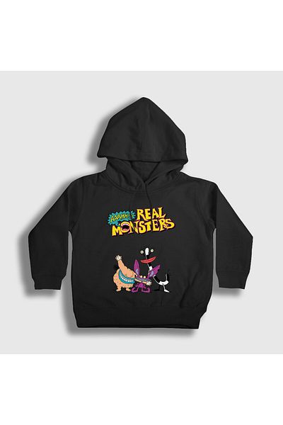Presmono Hanorac cu glugă unisex pentru copii, poster negru Real Monsters 561951tt