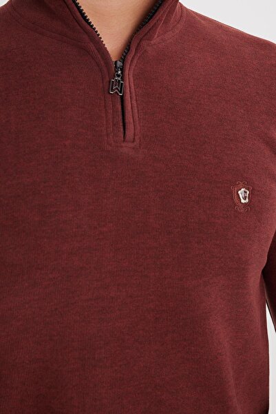 Tudors Ανδρικό φούτερ με λεπτή εφαρμογή, λεπτή εφαρμογή, βαμβακερό ύφασμα από το Σελάνικο, με μισό φερμουάρ, πλακάκι και όρθιο γιακά