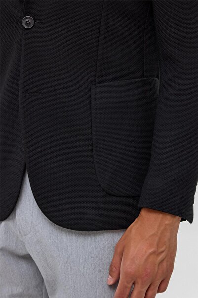 SÜVARİ Siyah Slim Fit Desenli Mono Yaka 6 Drop Ceket