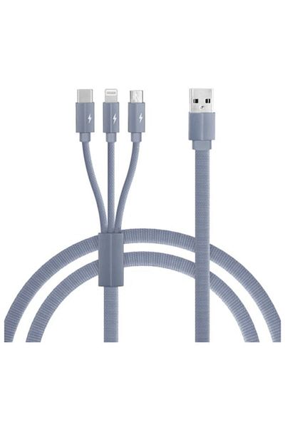 Bibilel Cablu de incarcare/transfer date 3 in 1 USB la Lightning, USB-C, Micro USB, lungime 1.2M, ranforsat,