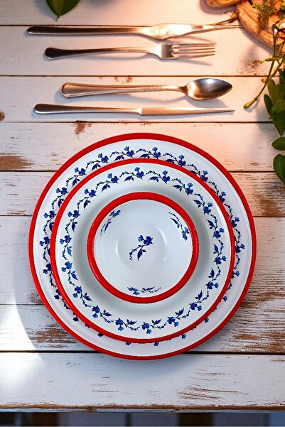 İnci Emaye 13-24-30 No 3-Piece Enameled Dinner Plate, Plate Serving, Food, Camping Picnic, Dowry, Gift
