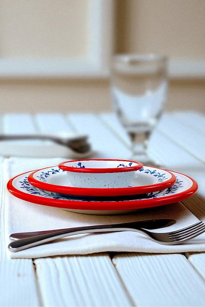 İnci Emaye 13-24-30 No 3-Piece Enameled Dinner Plate, Plate Serving, Food, Camping Picnic, Dowry, Gift