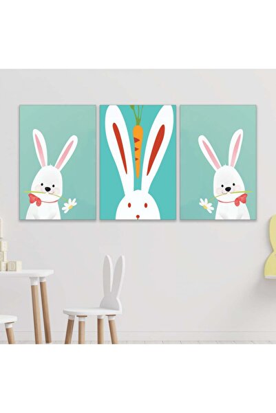 4gdran ثلاث لوحات قماشية مودرن لغرف الأطفال مع برواز خشبي مخفي