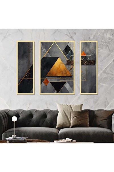 SND ثلاث لوحات قماشية بتصميم تجريدي مع برواز ذهبي مجوف