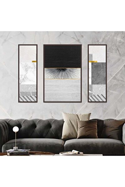 SND ثلاث لوحات قماشية بتصميم تجريدي مع برواز بني مجوف