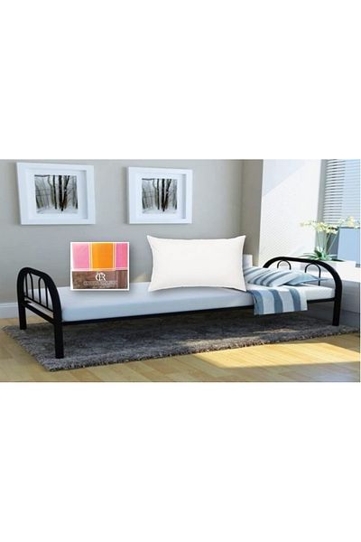 AWF AL WADI FURNITURE Stili Set Of Round Design Metal Steel Single Bed, Bedsheet, Press Pillow & Ortho Medical Mattress