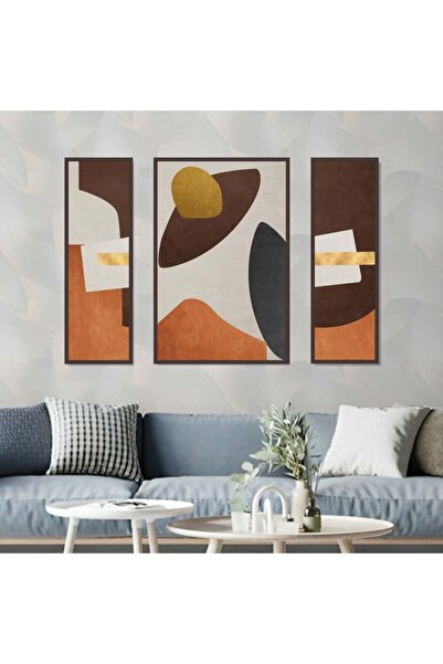 SND ثلاث لوحات قماشية بتصميم تجريدي مع برواز بني مجوف