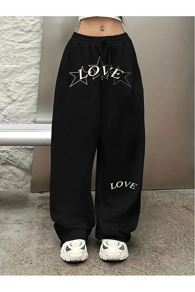 Touz Moda Love Printed Oversize Baggy Sweatpants