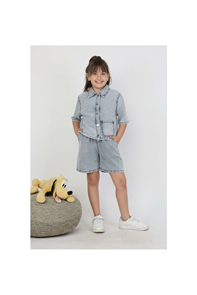 JABBER Girl's Stone Detail Shorts Denim Suit