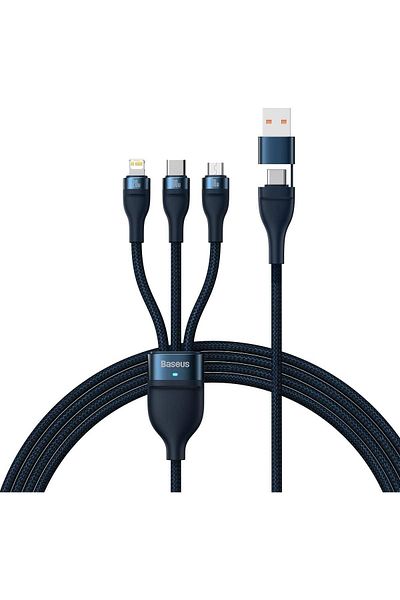 Baseus 3 in 1 Charging Cable, 1.2m U+C to M+L+C 100W Blue - CASS030103