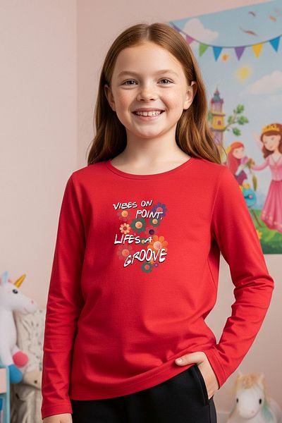 FYK KİDS Round Neck Colorful Flower Printed Girl's Sweatshirt