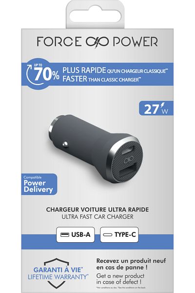 Force Dual Car Charger 37W (12+25W) Power Delivery Grey