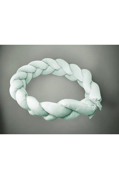 MimiNu Protectie laterala, MimiNu, Pentru patut, Tip Bumper impletit, Din catifea, 220x23 cm, Cold Mint