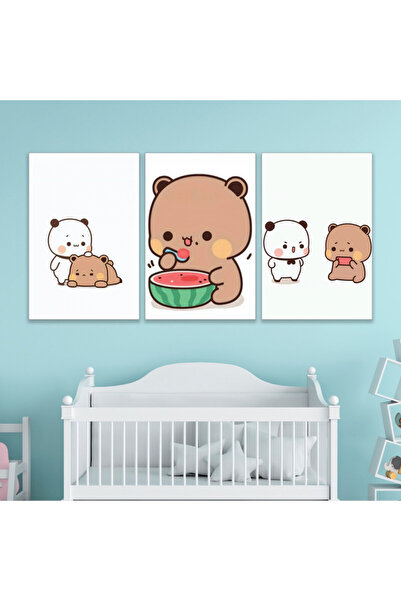 Marktna ثلاث لوحات قماشية مودرن لغرف الأطفال مع برواز بني مجوف