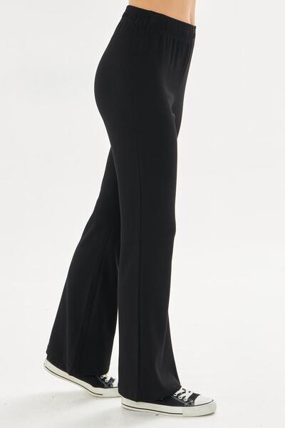 TRENDHİLL Women's Modal Fabric High Waist Wide Leg Sweatpants Black 8102-S