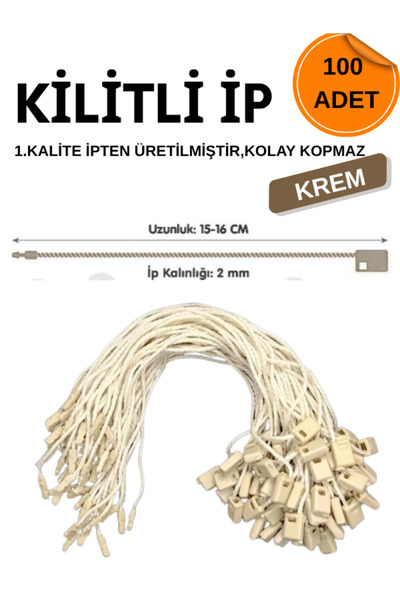 dm dikişmarket Kilitli Ip Renkli Asmalı Etiket Bağlama Ipi Lock String Tag Rope 100 Adet krem