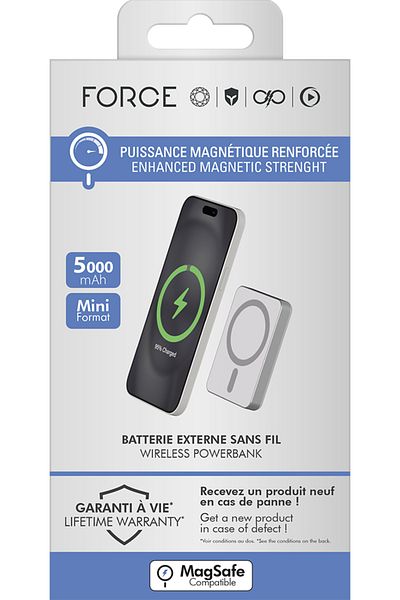 Force Powerbank 5000mAh Compatible MagSafe Induction 15W Silver