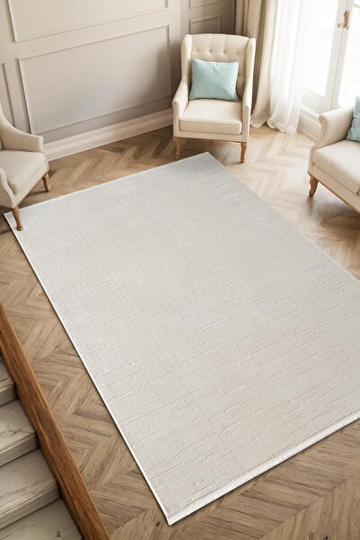 Cotto Home Loya LY009W Krem Halı Modern Desenli Pamuk Taban Salon Halısı Yata...