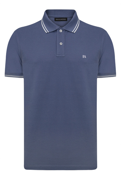 Basics&More Tricou pentru bărbați cu guler polo indigo, care menține căldura,...