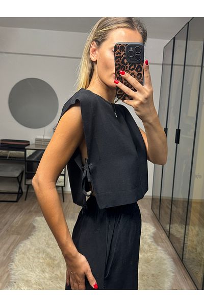 NET OF NOT Hope Black Bamboo Linen Blouse Pants Set