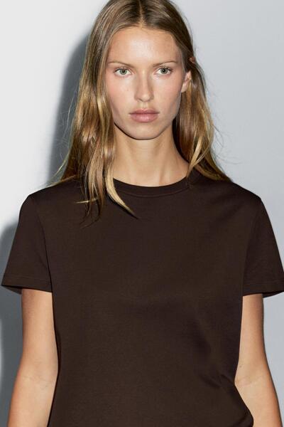 Massimo Dutti Kalın pamuklu ve dikiş detaylı t-shirt