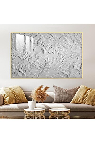 SND Wooden wall panel printed with gypsum board design with a golden frame an...