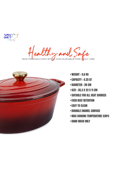 VAV GET Enameled Cast Iron Oval Casserole Dish with Lid - 4.25