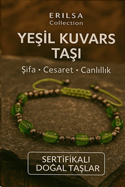 Erilsa Sertifikalı Şifalı Yeşil Kuvars Taşı Bileklik Canlılık Verir ve Ruhsal...