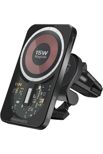 Promate Magnetic Wireless Car Charger, Ultra-Fast Transparent Magnetic Charger with 15W Output