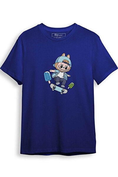 The Baski Tricou premium din bumbac 100% Labubu Skate Kaykay imprimat