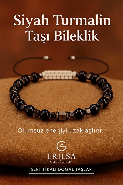 Erilsa Sertifikalı Terahertz - Siyah Turmalin Taşı Bileklik Negatif Enerjiyi Uzaklaştır ve Koruma Sağla