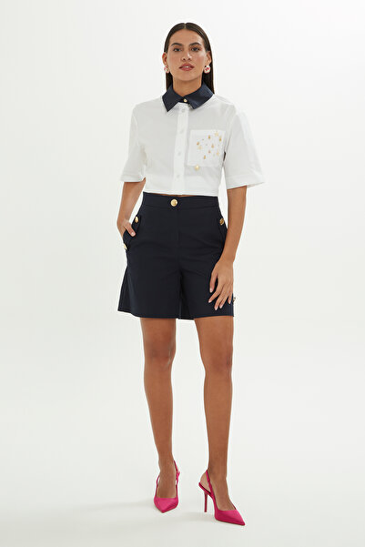 GİZİA Düğme Detaylı Lacivert Şort