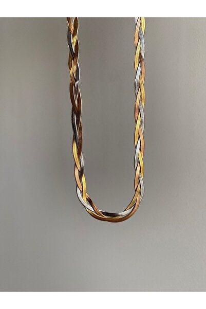 Bymiel قلادة منسوجة من الشعر الإيطالي بثلاثة ألوان من الفولاذ - لا تشويه -