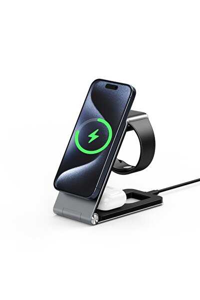 Danex Charging Station for Phone, Apple Watch, AirPods, 15W, L74, Silicone, Grey