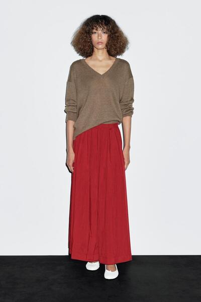 Massimo Dutti Uzun teknik kalın pilili etek