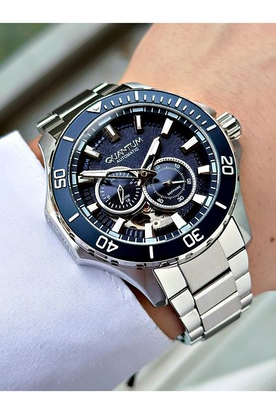 Quantum Automatic Sapphire Glass 10 Atm Waterproof Steel Cord Steel Case Men Wristwatch 1188.390