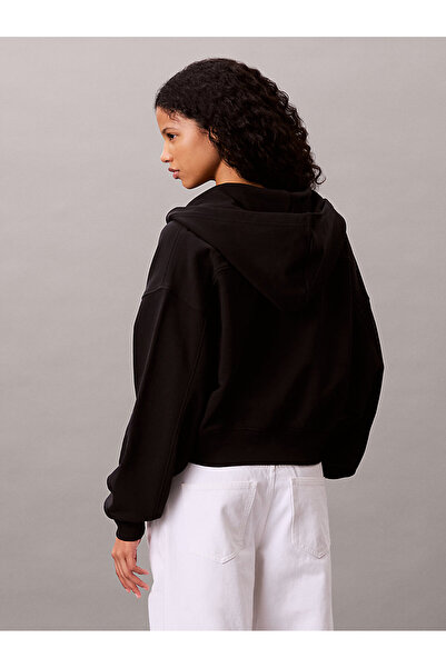 Calvin Klein A- FRENCH TERRY BADGE LOGO FZ HO Kadın Siyah Sweatshirt LV047C216G-UB1