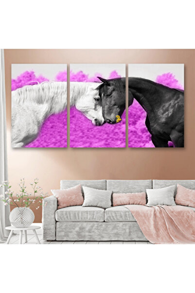 SND ثلاث لوحات قماشية مودرن بتصميم حصان مع برواز شامبين مجوف