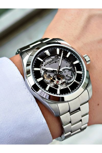Quantum Automatic Silver-Black Color 10 Atm Waterproof Steel Cord Steel Case Men Wristwatch 1132.350