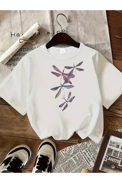 FUFLUNS TRICOU OVERSIZE CU GULER ROTUND CU IMPRIMEU DRAGONFLY