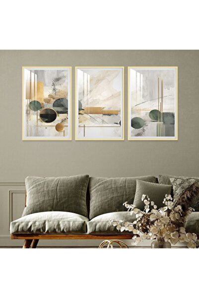 4gdran ثلاث لوحات جدارية خشبية مع برواز خشبي ذهبي و طبقة من الاكريلك الشفاف