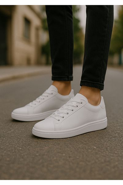homiro Men's White Lace-Up Sneaker Sports Shoes