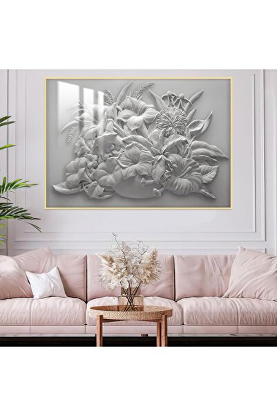 SND Wooden wall panel printed with gypsum board design with a golden frame an...