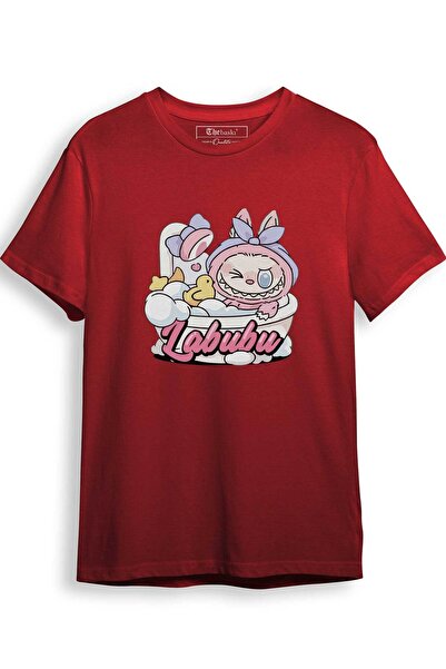 The Baski Tricou premium din bumbac 100% cu imprimeu drăguț Labubu în duș