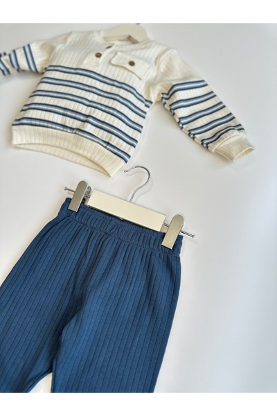 DECO Striped Navy Blue Baby Boy Double Cotton Suit