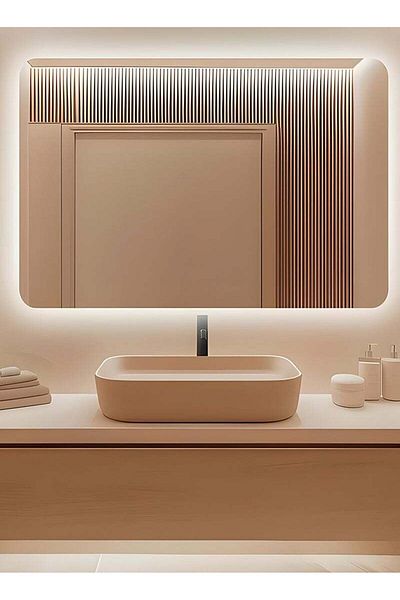 Taimi مرآة حائط 60×40 سم - مرآة بتصميم أنيق مع 3 مستويات إضاءة، مرآة مكياج لغرفة الملابس، مدخل