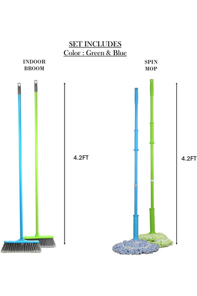 clean&care Clean & Care Cleaning Set Combo Indoor Broom Spinning Mop with Iron Stick