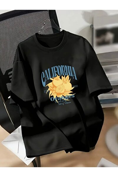FUFLUNS California Oranges Printed Oversize Crew Neck T-Shirt